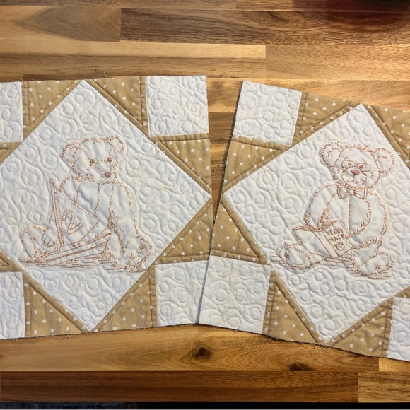 Other - Embroidered Teddy Bear Beige Quilt Blocks - Set of 6